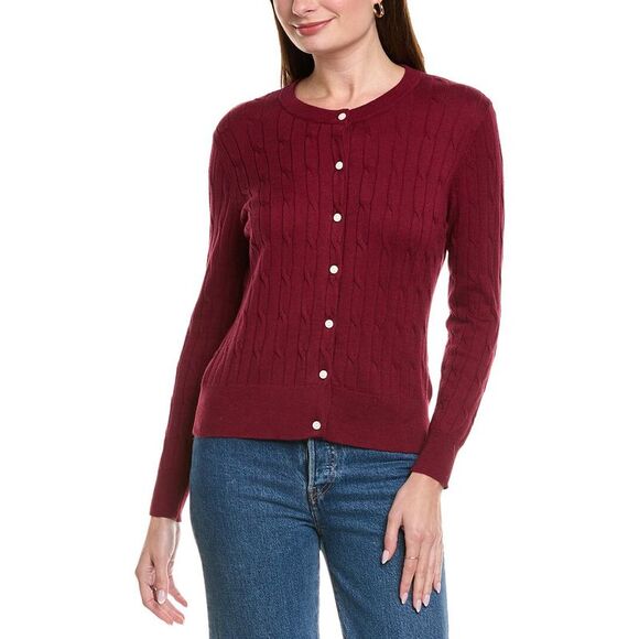 Hannah Rose WomensClassic Cable Full Button Cashmere-Blend Cardigan Red